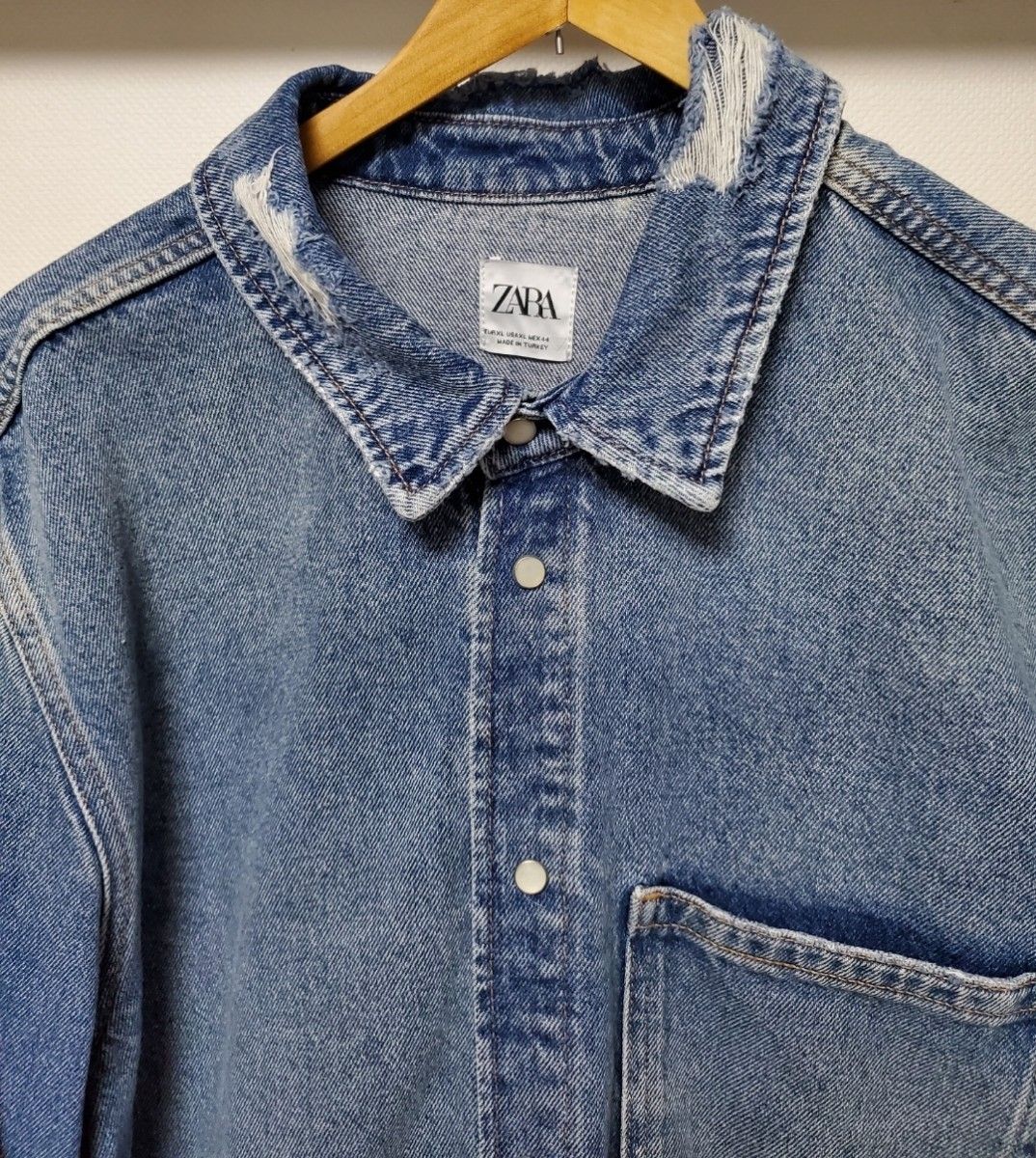 ザラ デニムシャツ ジャケット ダメージ加工 XLサイズ ZARA ザラ デニムシャツ ジャケット ダメージ加工 XLサイズ ZARA