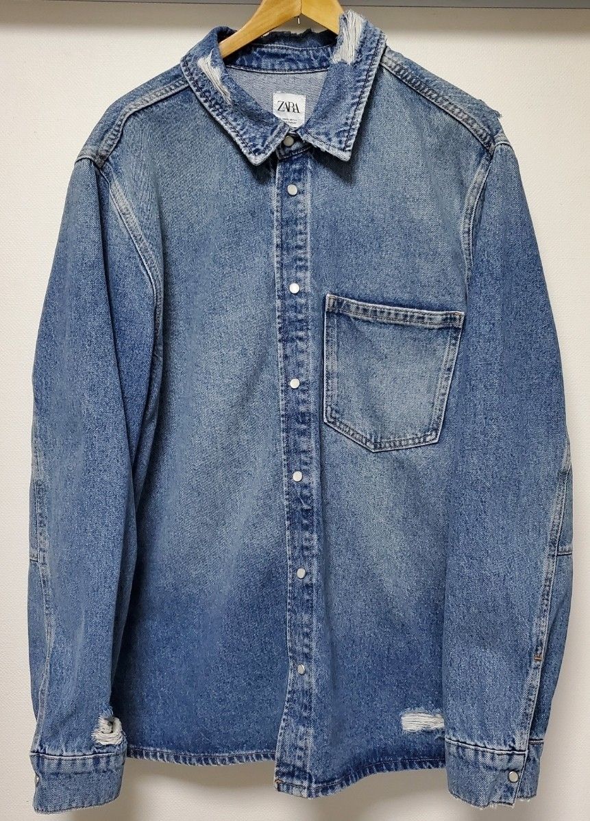 ザラ デニムシャツ ジャケット ダメージ加工 XLサイズ ZARA ザラ デニムシャツ ジャケット ダメージ加工 XLサイズ ZARA