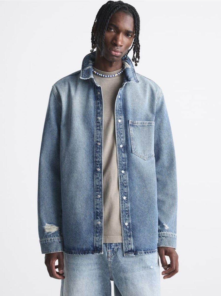 ザラ デニムシャツ ジャケット ダメージ加工 XLサイズ ZARA ザラ デニムシャツ ジャケット ダメージ加工 XLサイズ ZARA