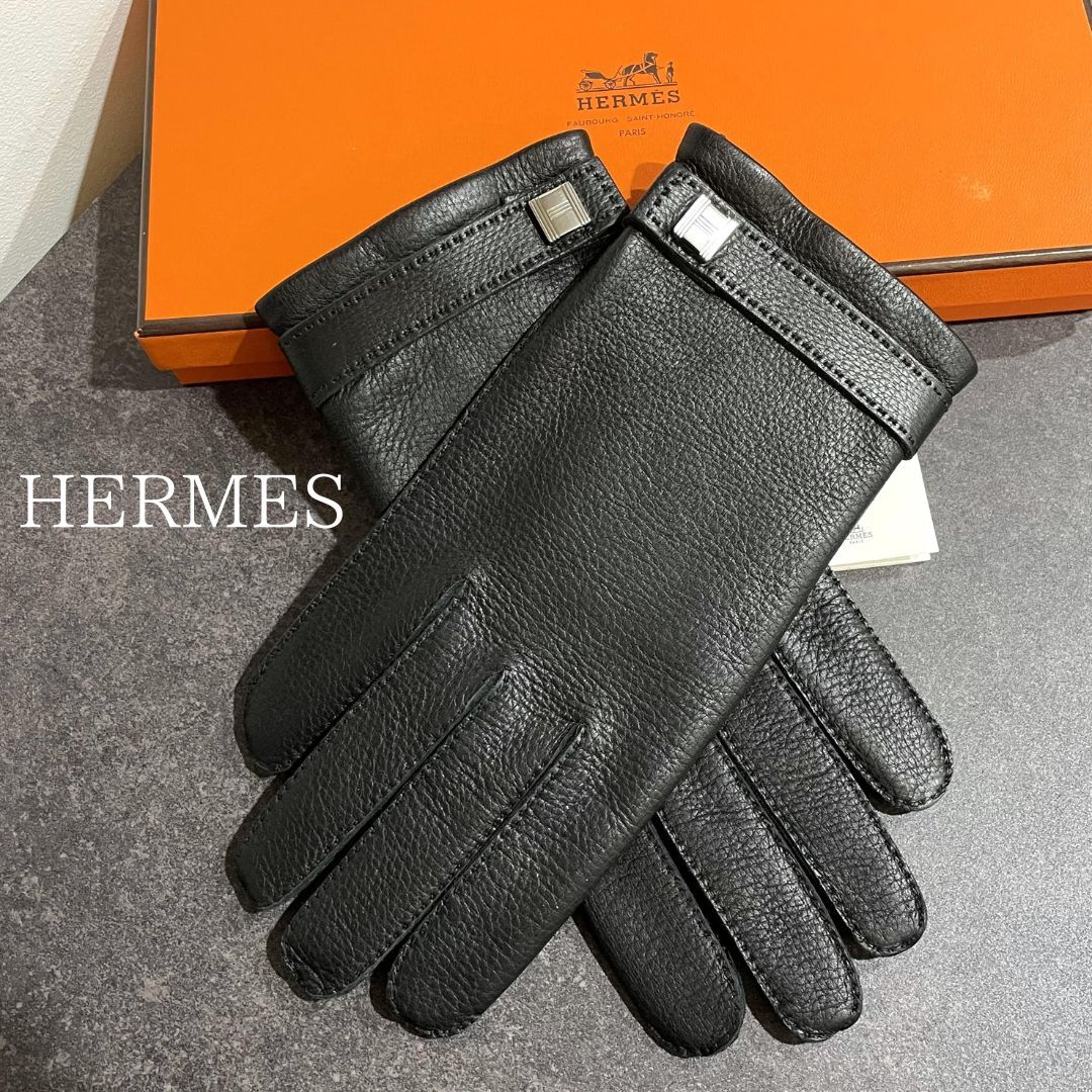 【エレガントなアイテム】★エルメス★手袋 グローブ フェデリカ 未使用】HERMES エルメス グローブ 手袋 レザー ディアスキン 黒