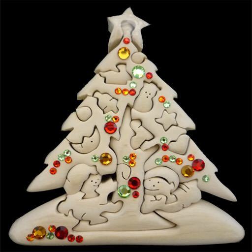  new goods Christmas tree Swarovski attaching Santa Claus solid puzzle wooden toy intellectual training toy loading tree wooden puzzle interior ornament 