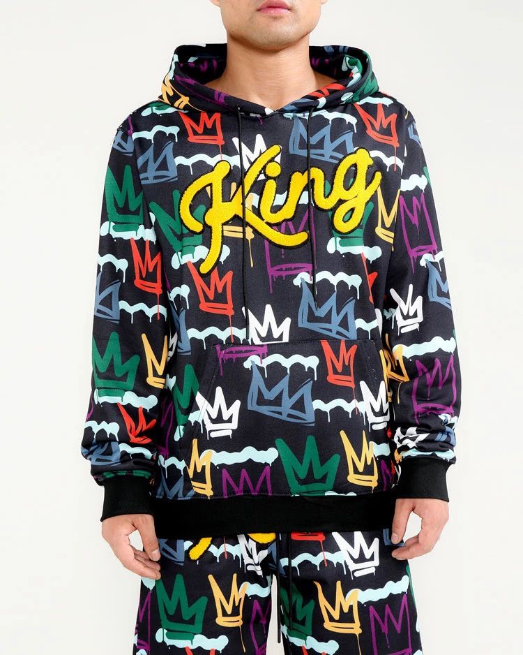 USA正規品 【M】 HUDSON NYC ハドソン ニューヨーク King Basquiat キング バスキア 総柄 黒 プルオーバー パーカー 王冠 ストリート