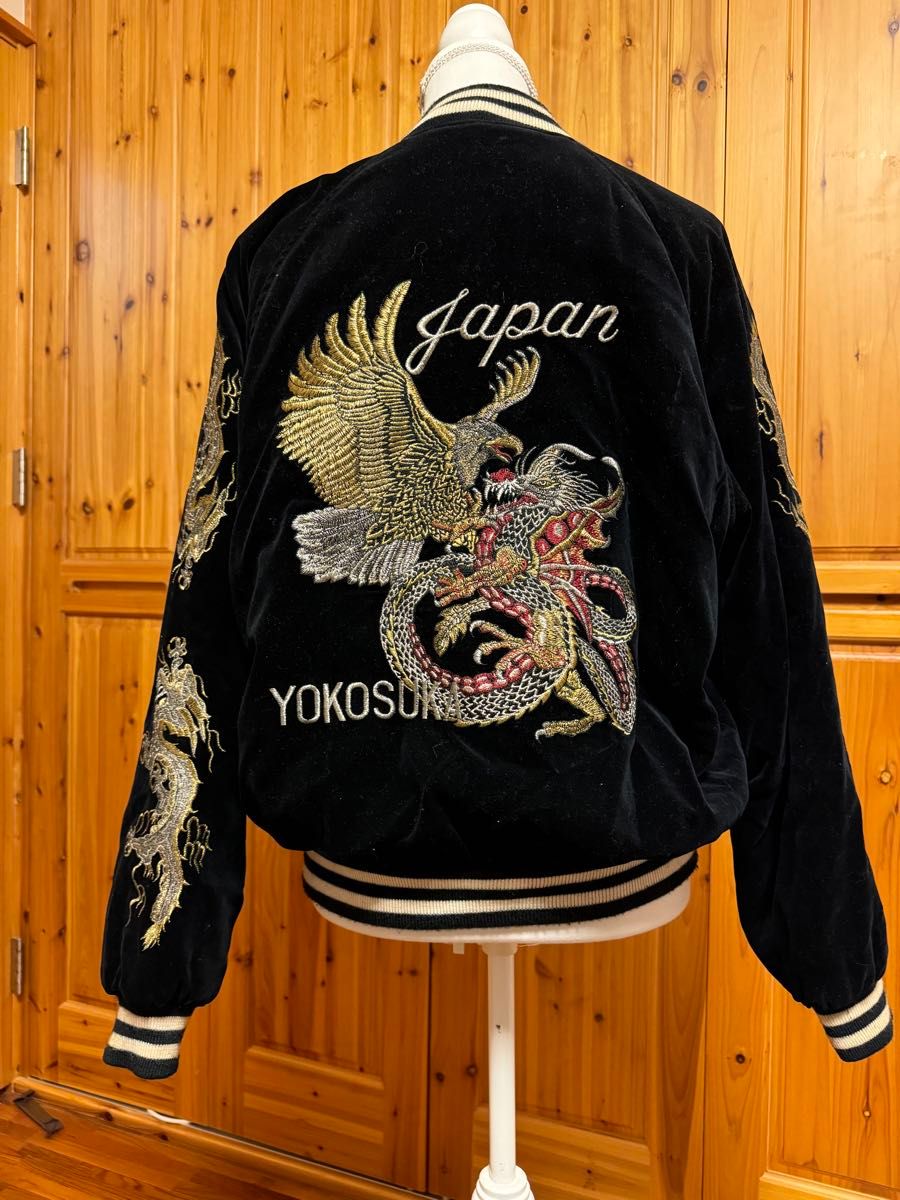 スカジャン】90年製 ベロア 龍 鷲 刺繍 横須賀 ブルゾン スカジャン】90年製 ベロア 龍 鷲 刺繍 横須賀 ブルゾン