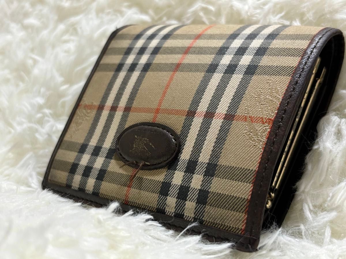 バーバリー Burberry がま口 財布 二つ折り チェック柄 ロゴ バーバリー Burberry がま口 財布 二つ折り チェック柄 ロゴ