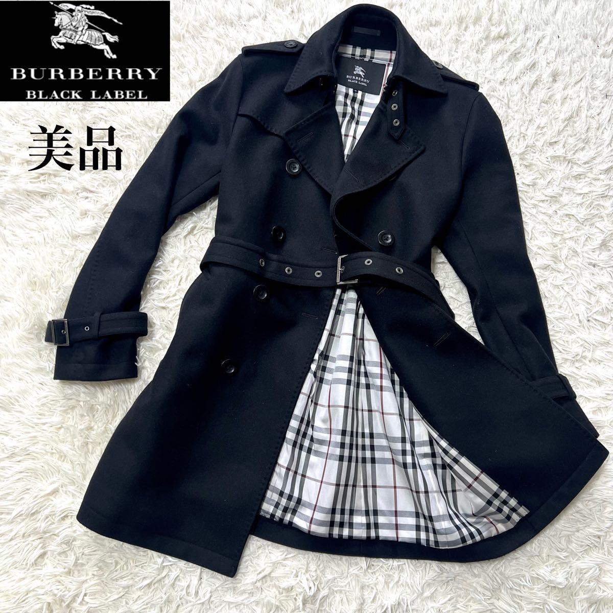 【美品】BURBERRY BLACK LABEL バーバリーブラックレーベル　トレンチコート　ノバチェック　カシミヤ混　サイズM