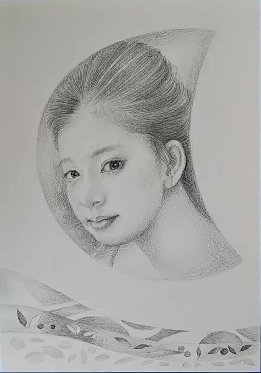  pencil sketch beauty picture genuine work [ month. window side N.13] 9 profit many .. work A4 size genuine work.. * picture frame is not attached.