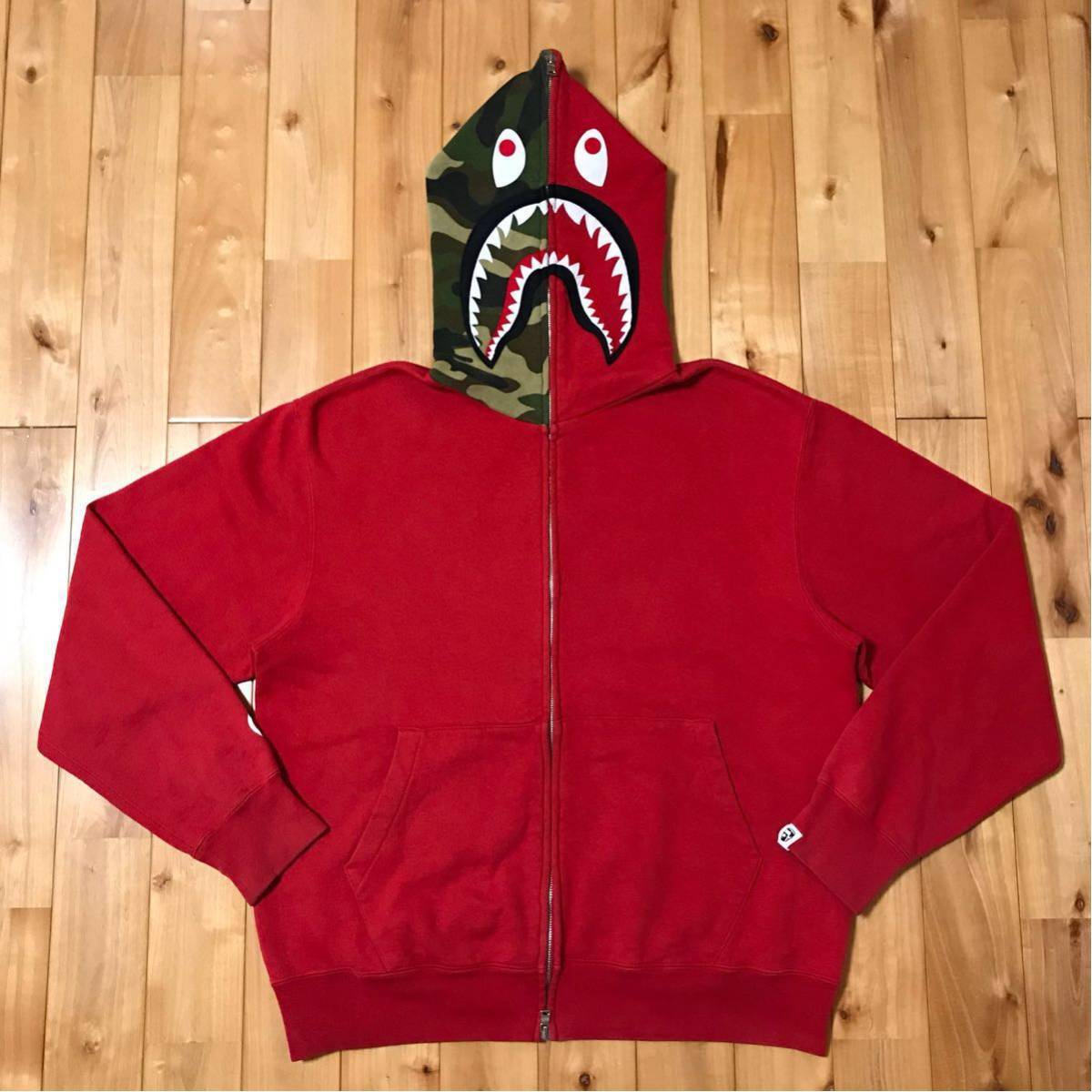 再×14入荷 美品 BAPE CAMO シャーク フーディ パーカー ブルー Lサイズ