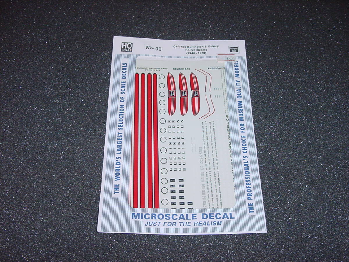 HO Microsate Decale 87-90 CB &amp; Q F-UNIT Diesels (1944-70)