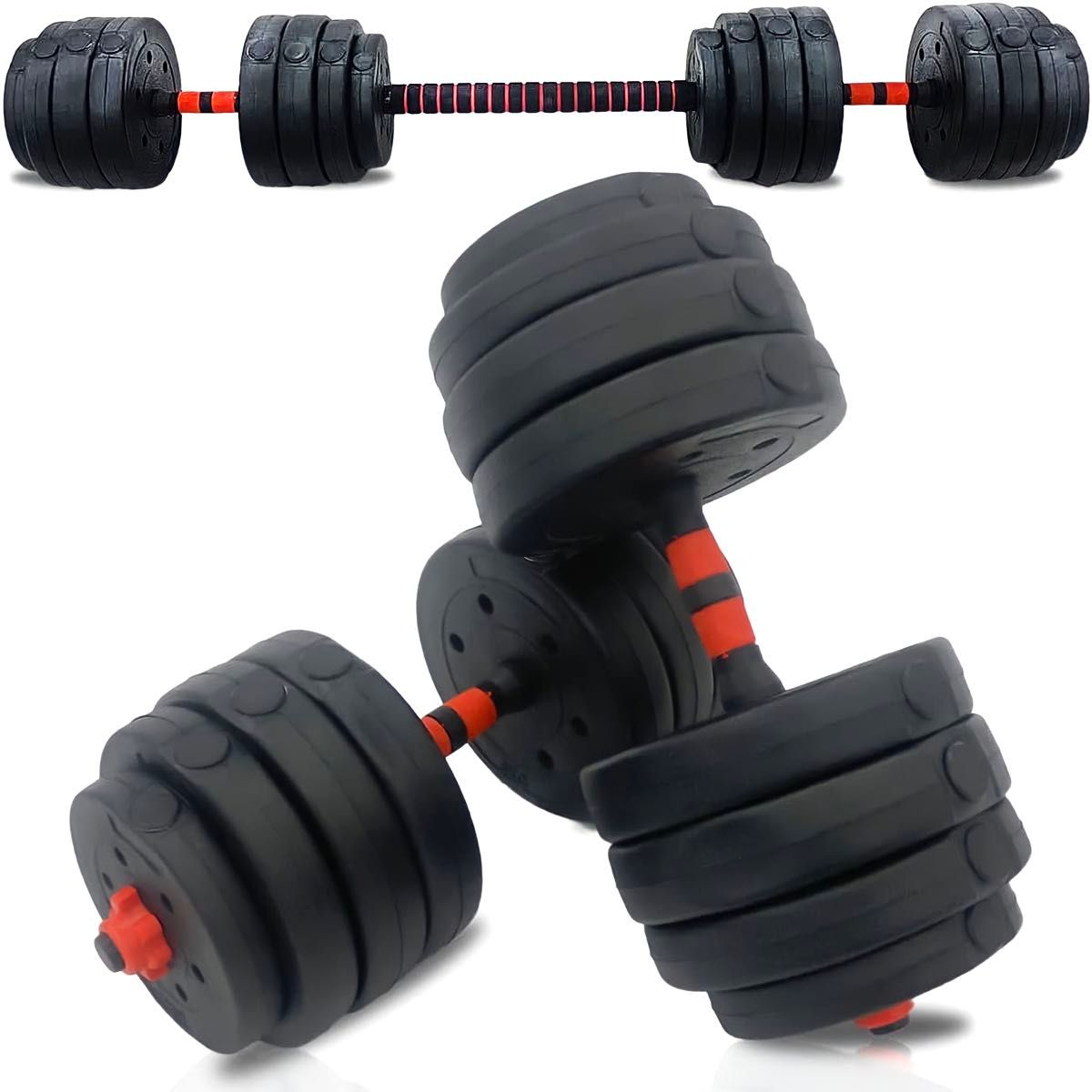 プレゼント付き】合計40kg|バーベルにもなる丸型ダンベル/40 プレゼント付き】合計40kg|バーベルにもなる丸型ダンベル/40