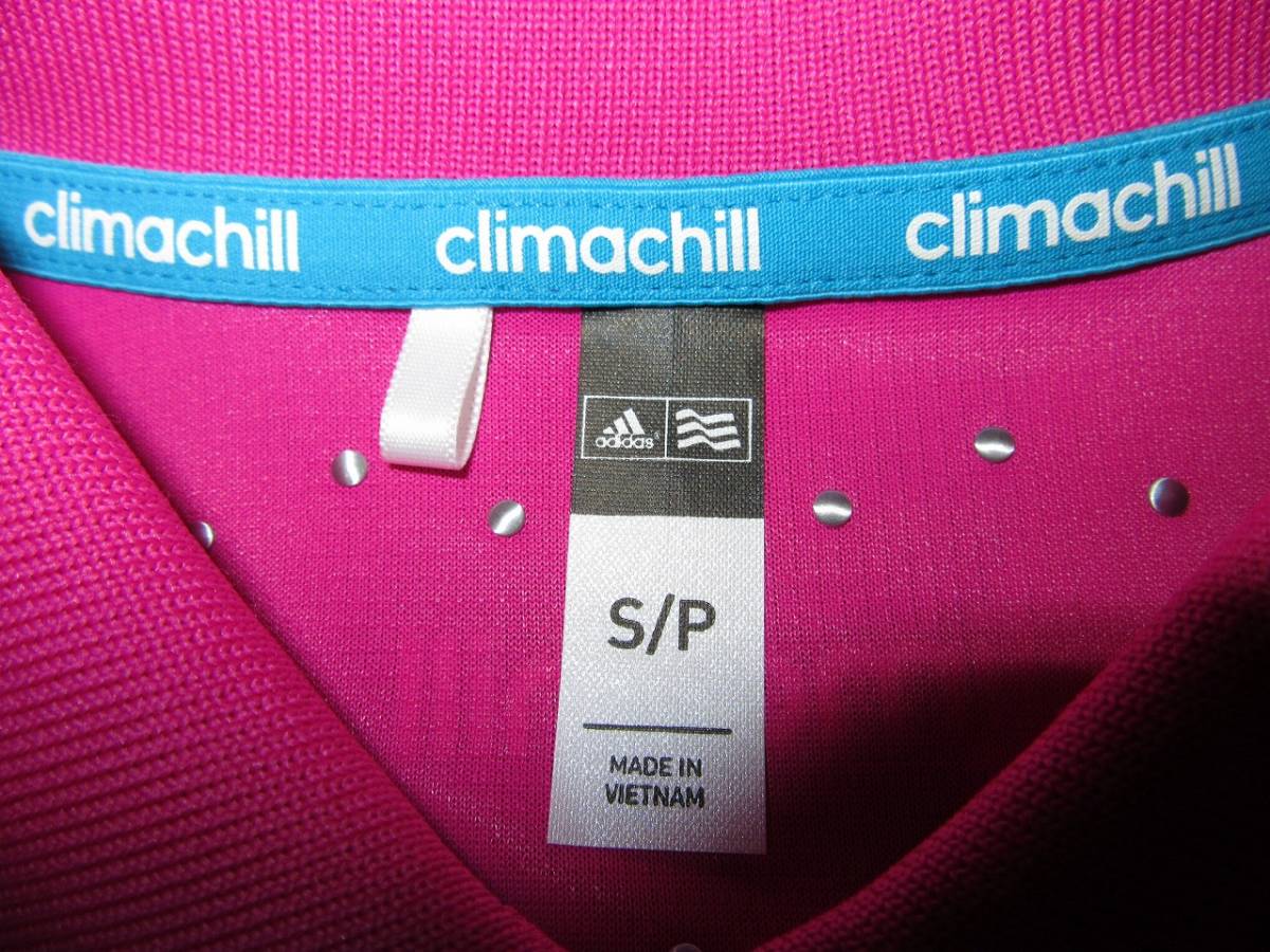 ★アディダス★美品　S　CLIMACHILL　ロゴプリント長袖ポロシャツ　ピンク_画像5