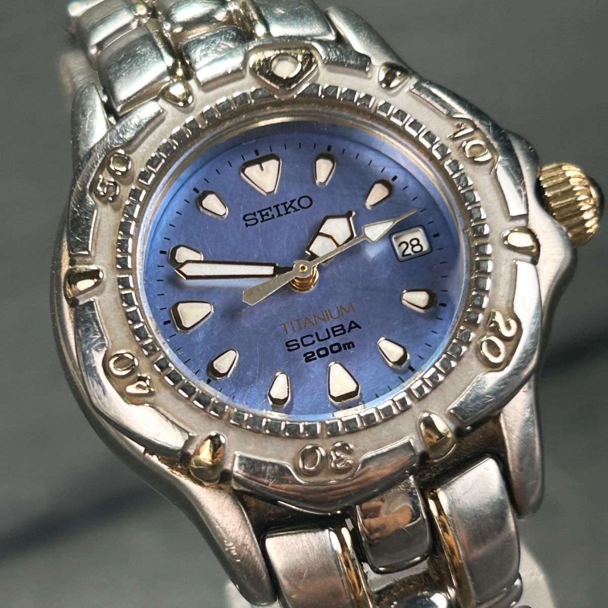 SEIKO セイコー SCUBA 腕時計 7N85-0130 クオーツ アナログ ラウンド ブルー シルバー ダイバーズ TITANIUM チタニウム 新品電池交換済み