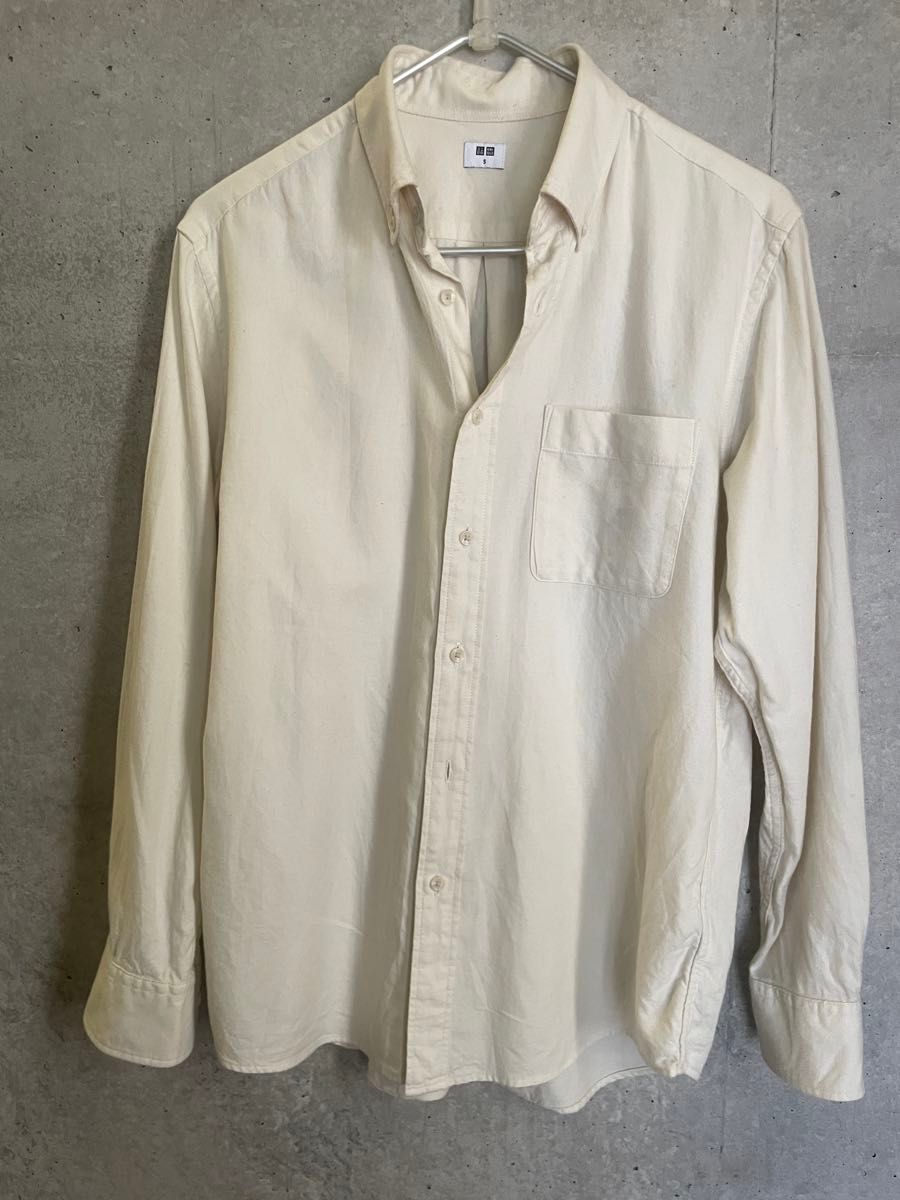 ユニクロ UNIQLO フランネルシャツ/ボタンダウン オフホワイト S ユニクロ UNIQLO フランネルシャツ/ボタンダウン オフホワイト S