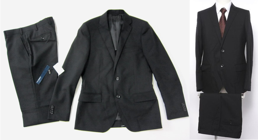 J.FERRY 新品！シャドーストライプ柄スーツ 46(M相当)黒 定価3.6万円送料無料