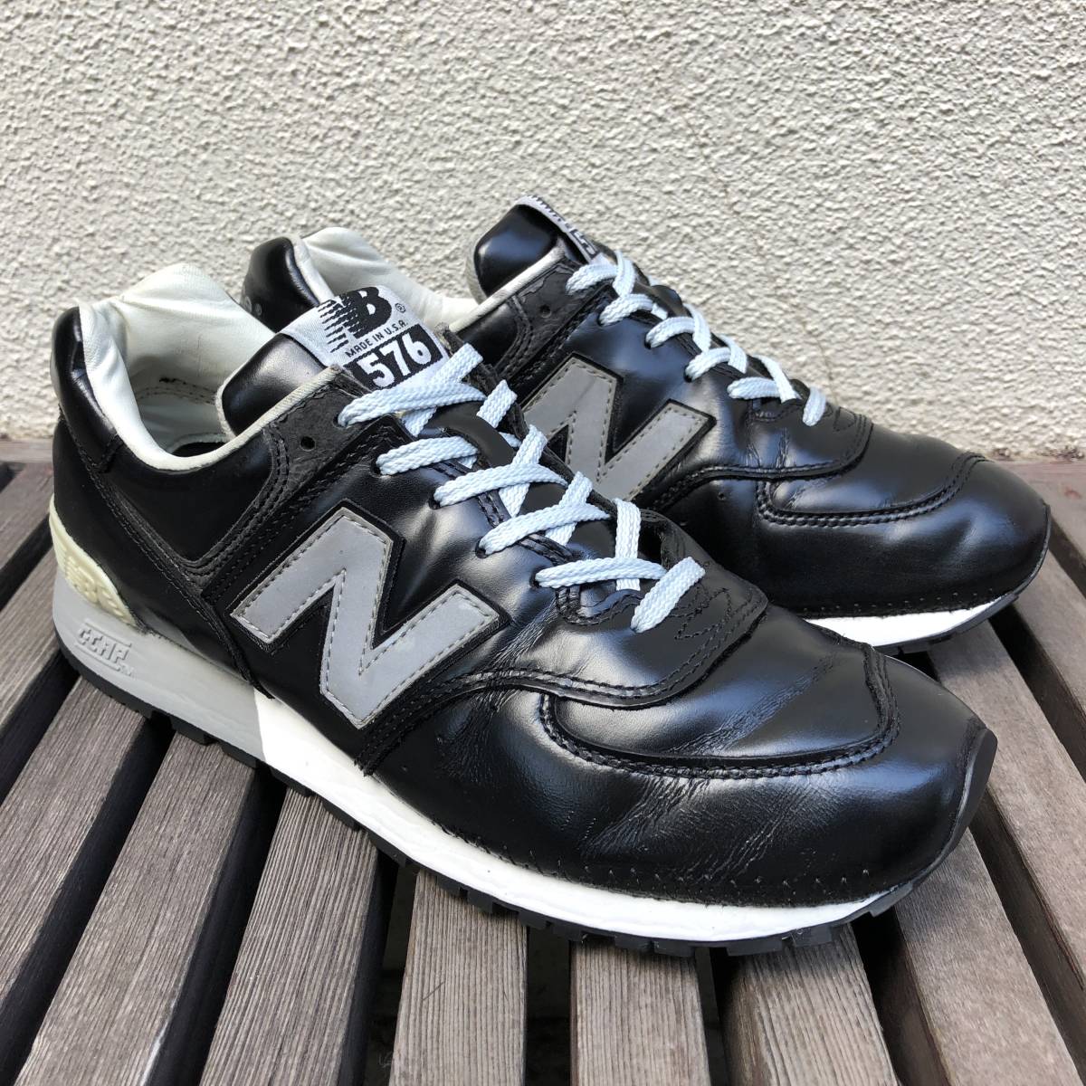 NB公式リペア済 廃番 USA製 NEW BALANCE M576K BLACK US8.5D 26.5cm ガラスレザー  ビンテージ アメリカ米国製 ブラック×グレー