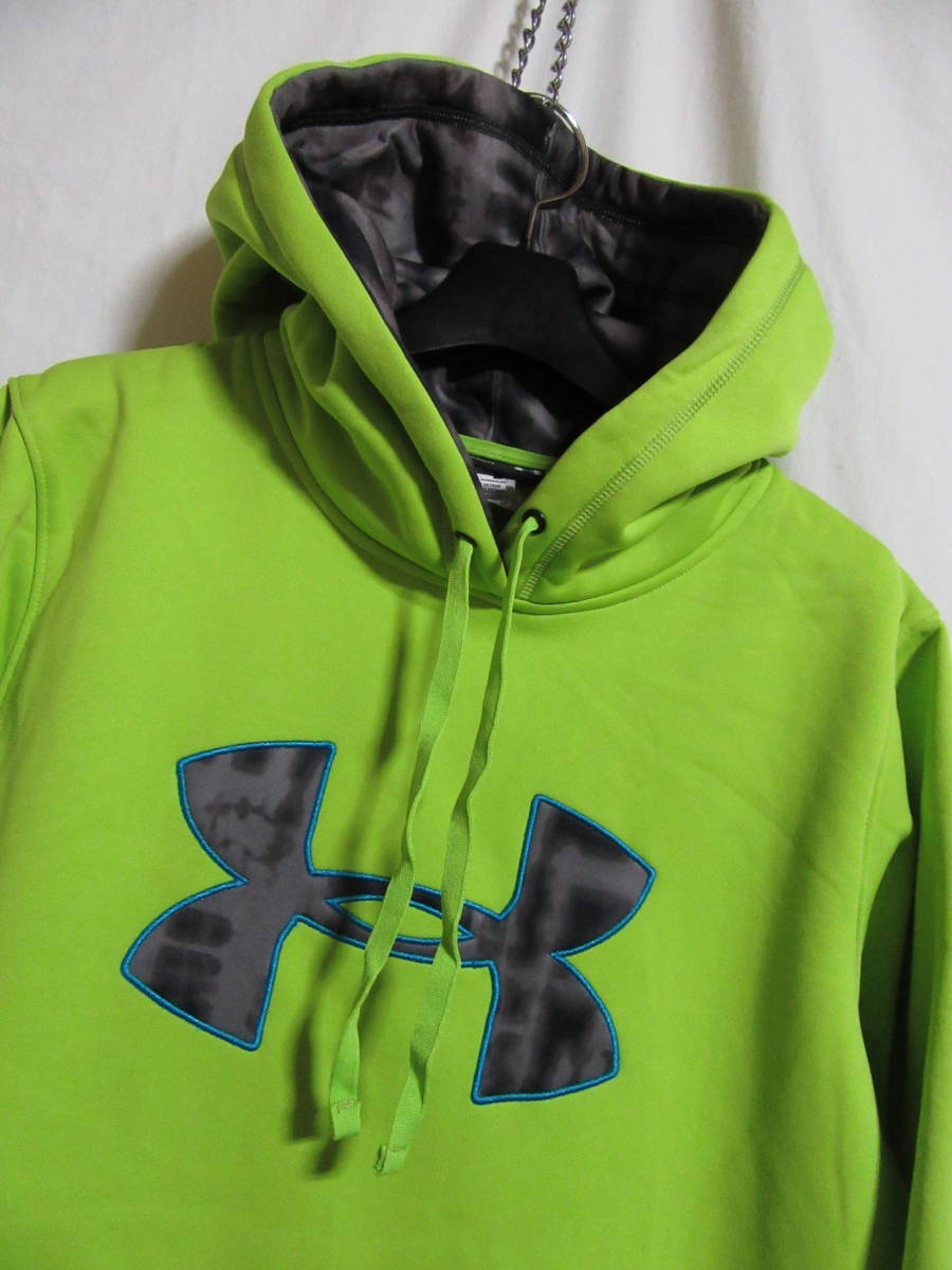 ☆☆送料無料☆☆UNDER ARMOUR☆コールドギア☆内フリース☆ロゴスウェットパーカー☆黄緑☆L☆J9☆_画像5