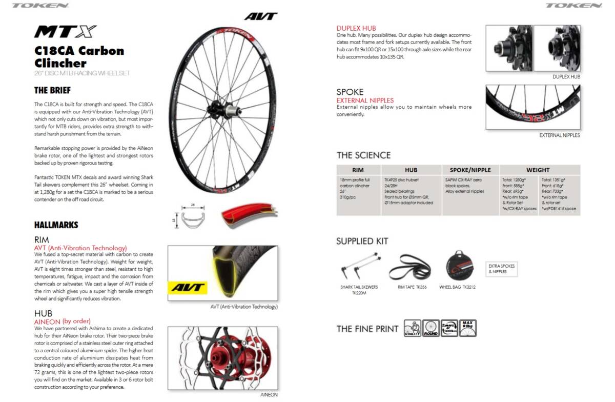 カーボンホイール 26インチ Token MTX C18CA CARBON 15x100 カーボンホイール 26インチ Token MTX C18CA CARBON 15x100