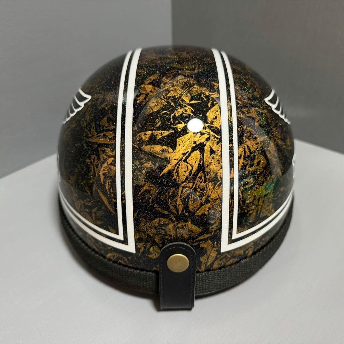 三つボタンコルク半ヘルメット カスタムペイント HONDAウイング 三つボタンコルク半ヘルメット カスタムペイント HONDAウイング