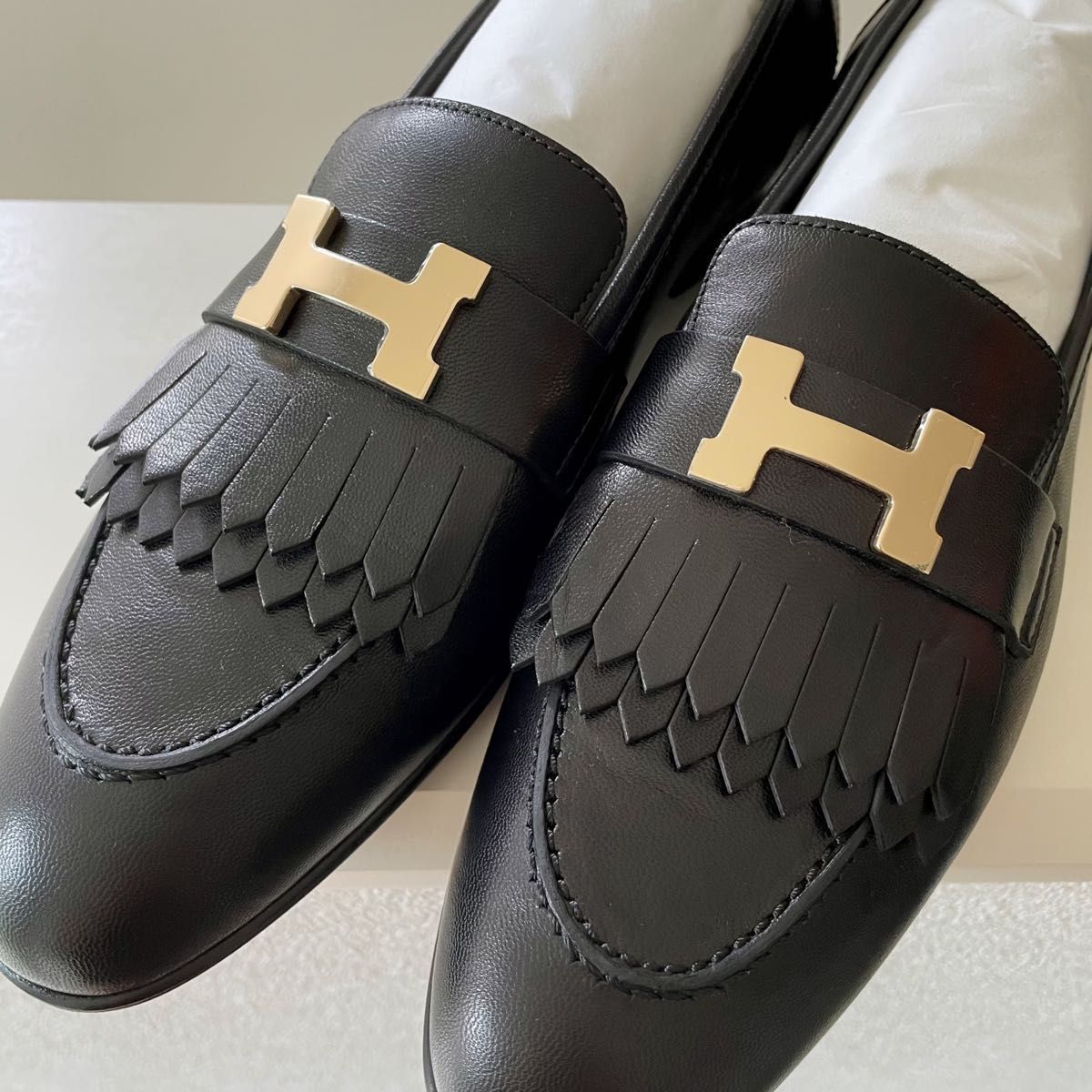 HERMES モカシン ロワイヤル ブラック ゴールド金具 38 新品 HERMES モカシン ロワイヤル ブラック ゴールド金具 38 新品