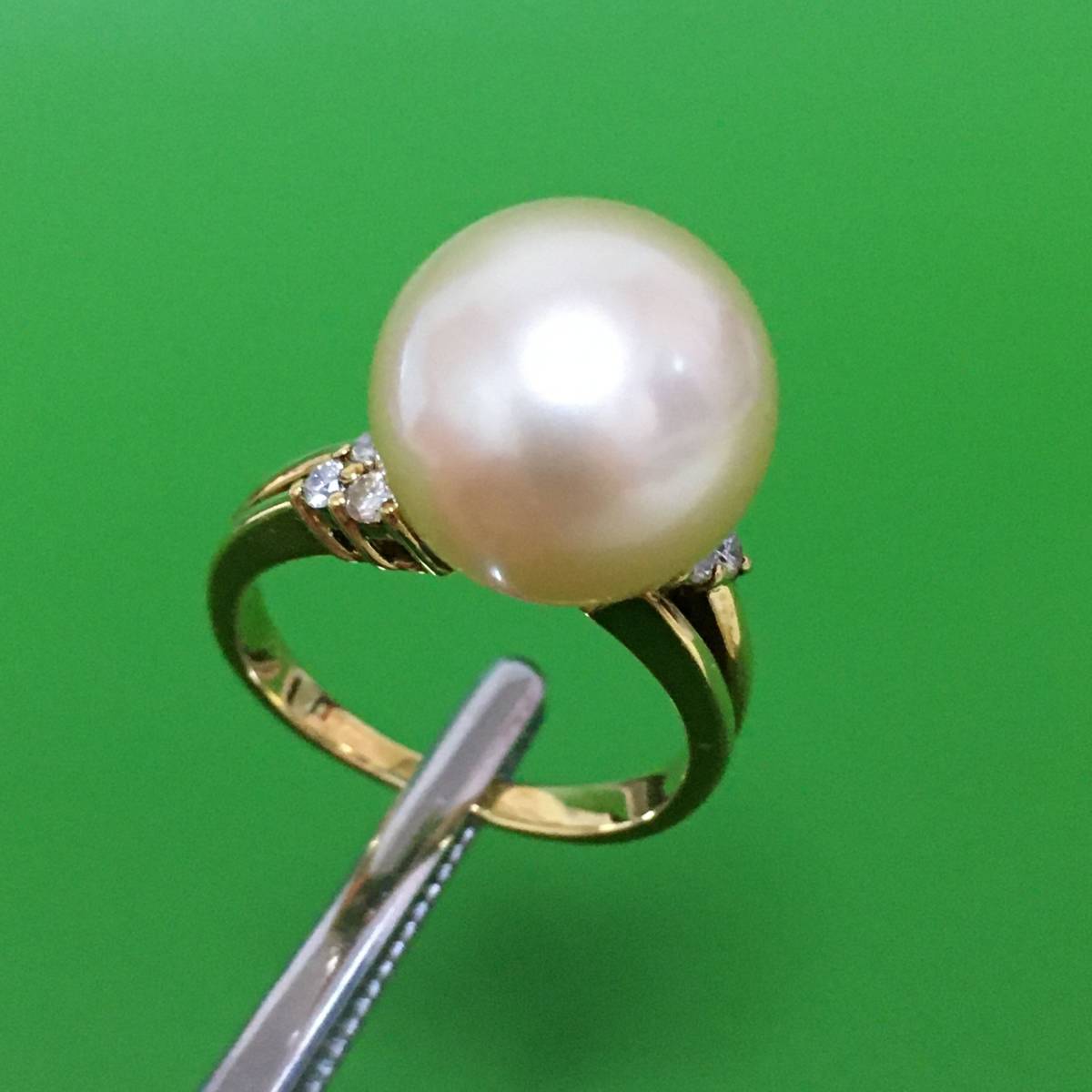 K18 真珠パール11.5mm ダイヤ0.11ct付きデザインリング 指輪