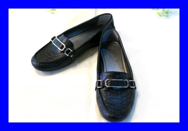 ○ Beauty Coach COACH Python Тисненая кожаная обувь на плоской подошве US5.5B Black X0095