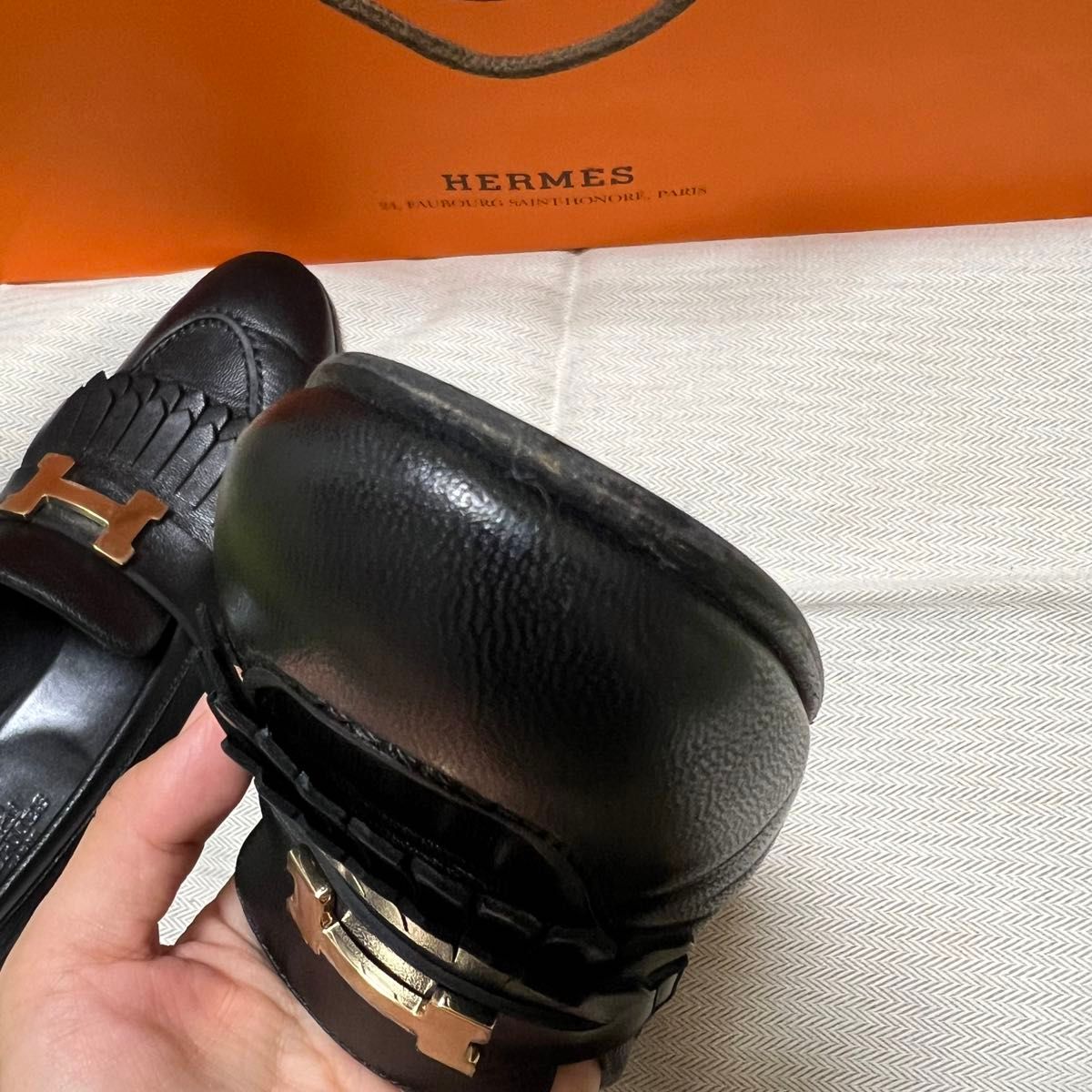 HERMES モカシンロワイヤル 38 5 エルメス 美品 モカシン 靴 黒 HERMES モカシンロワイヤル 38 5 エルメス 美品 モカシン 靴 黒