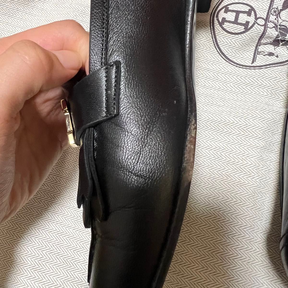 HERMES モカシンロワイヤル 38 5 エルメス 美品 モカシン 靴 黒 HERMES モカシンロワイヤル 38 5 エルメス 美品 モカシン 靴 黒