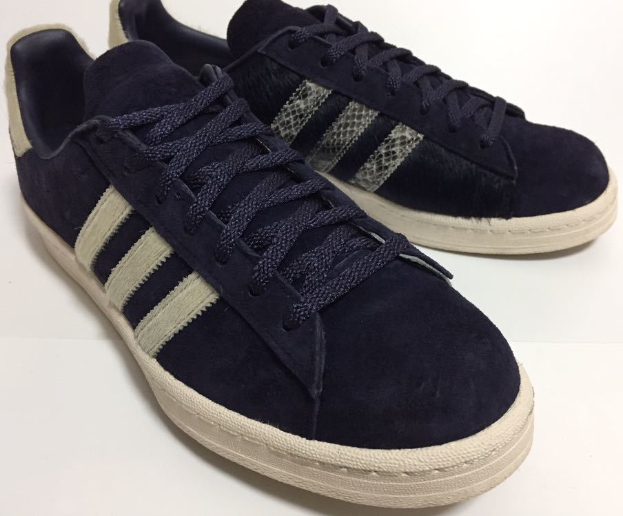 美品 レア 別注 13年製 adidas CAMPUS 80s アディダス キャンパス ネイビー ハラコ リザード 蛇 紺白 US7.5 JP 25.5 正規品