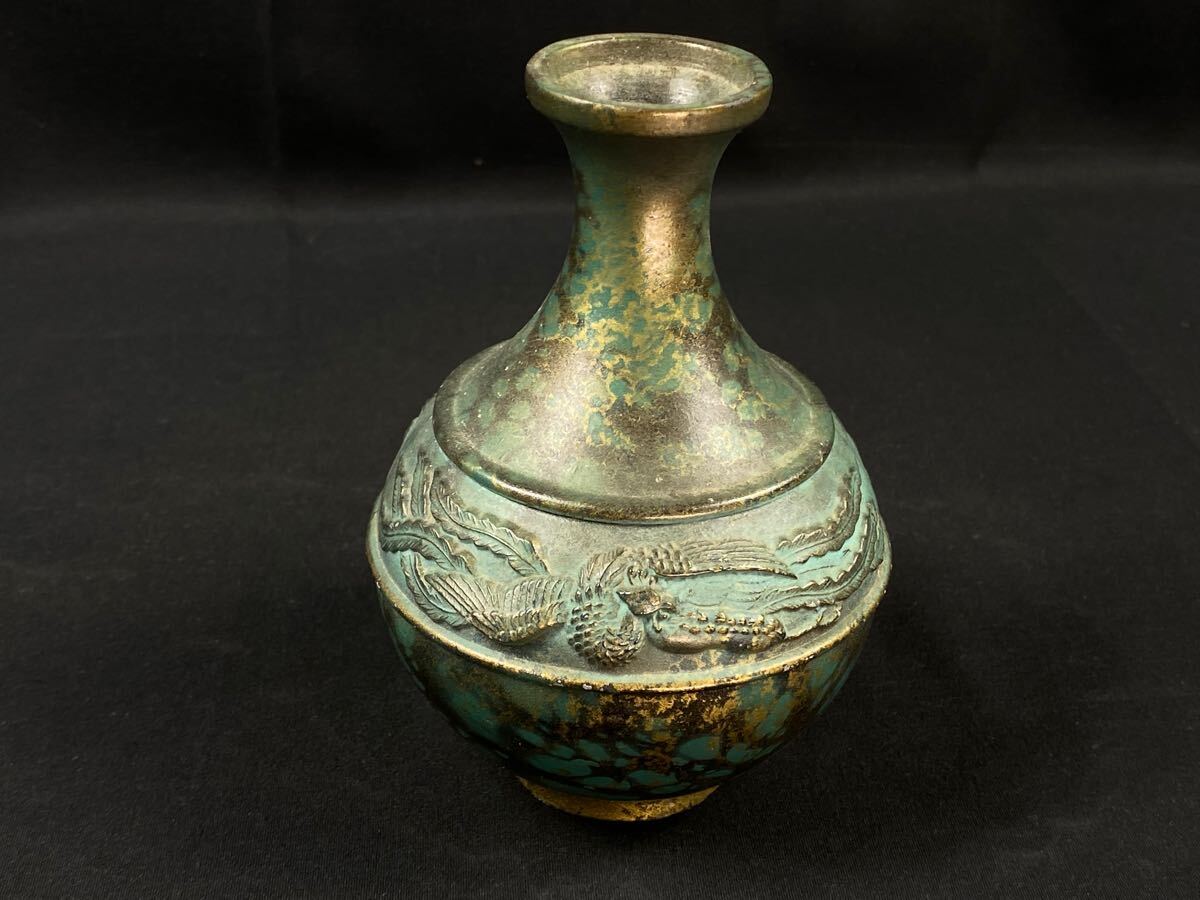 福蔵】高岡銅器 花瓶 花器 立体作り 鳳凰図 時代物 レトロ 高 福蔵】高岡銅器 花瓶 花器 立体作り 鳳凰図 時代物 レトロ 高