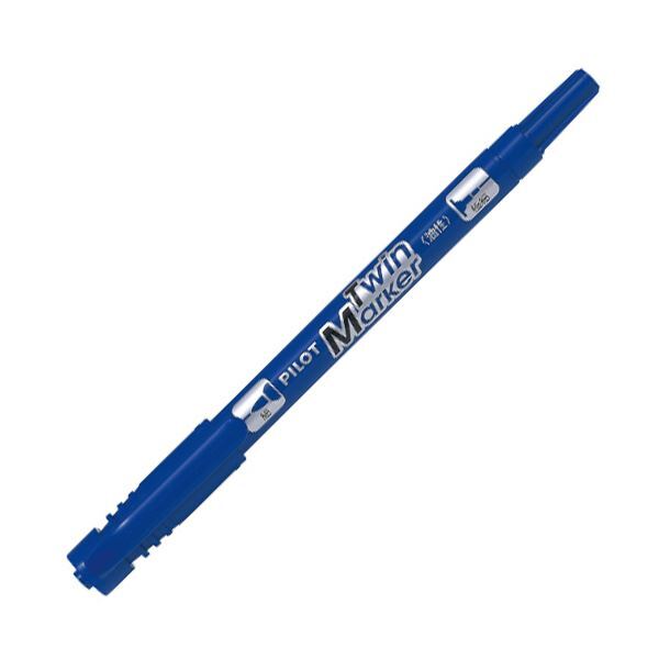 （まとめ） パイロット油性ツインマーカー 細字+極細 ブルー MEF-12EU-L 1セット（10本） 〔×2セット〕