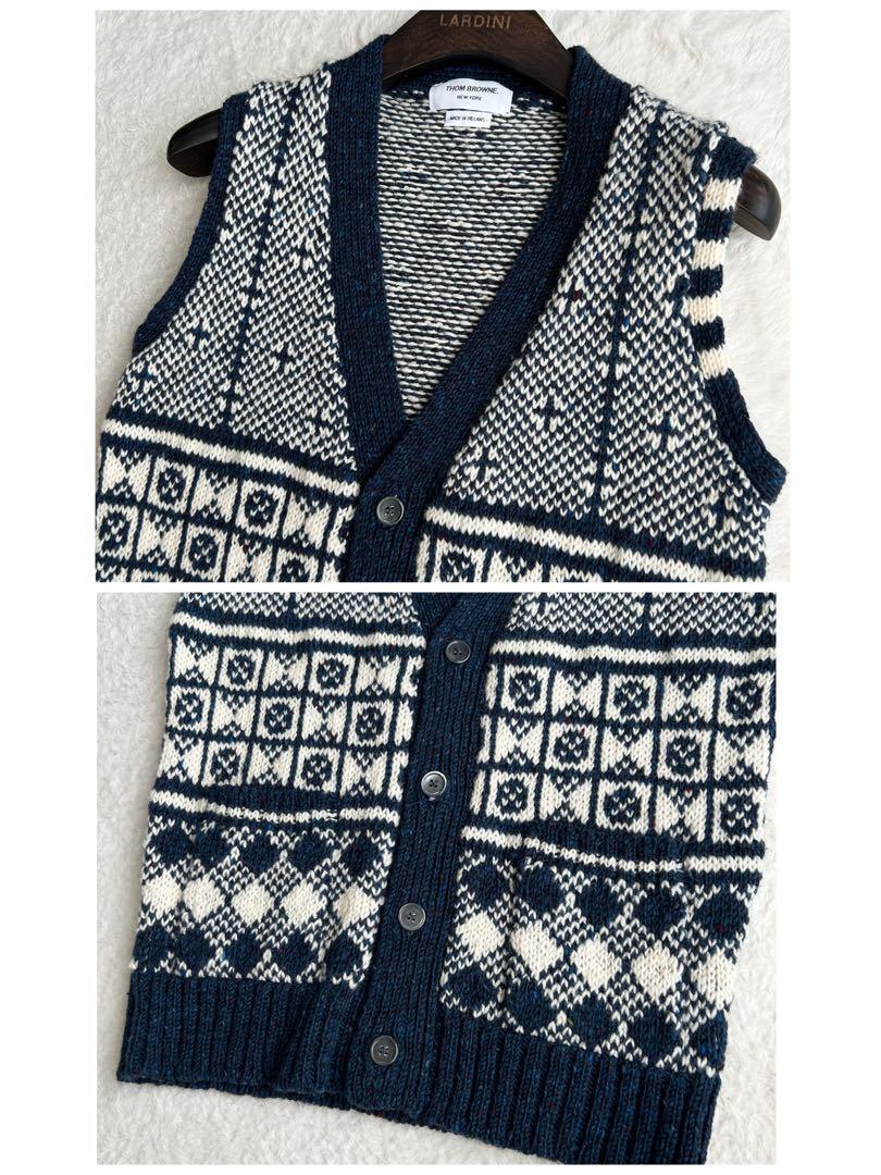 [. ultimate. excellent article beautiful goods ]THOM BROWN Tom Brown knitted the best nordic pattern total pattern tricolor moheya.M size unisex 