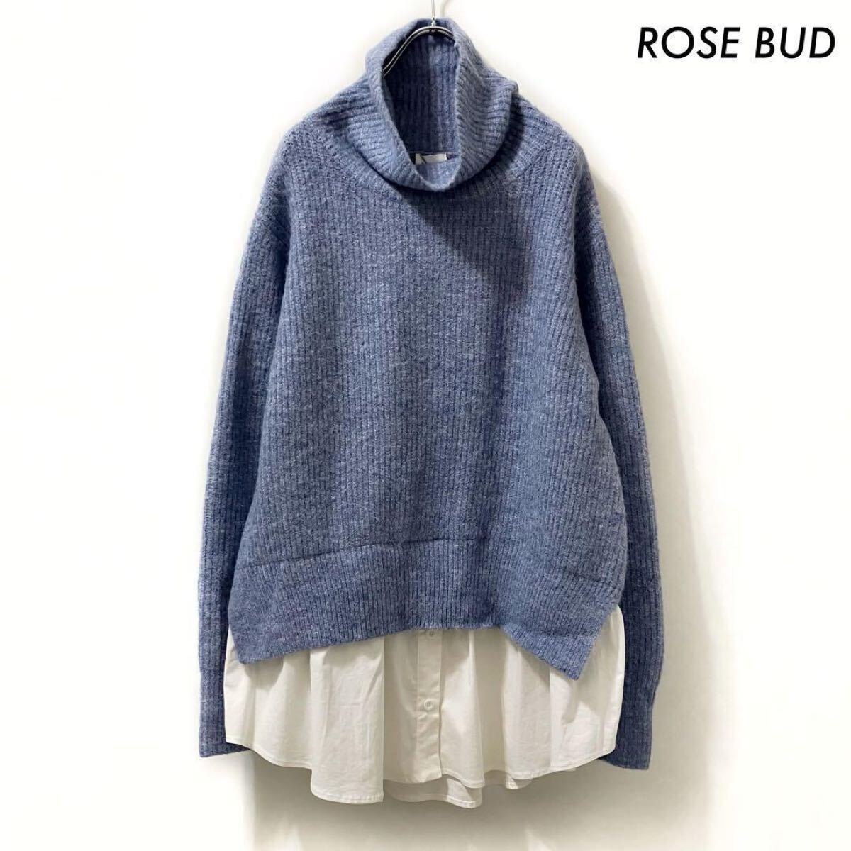 【送料無料】ROSE BUD ローズバッド★シャツレイヤード風ニット ブルー 青