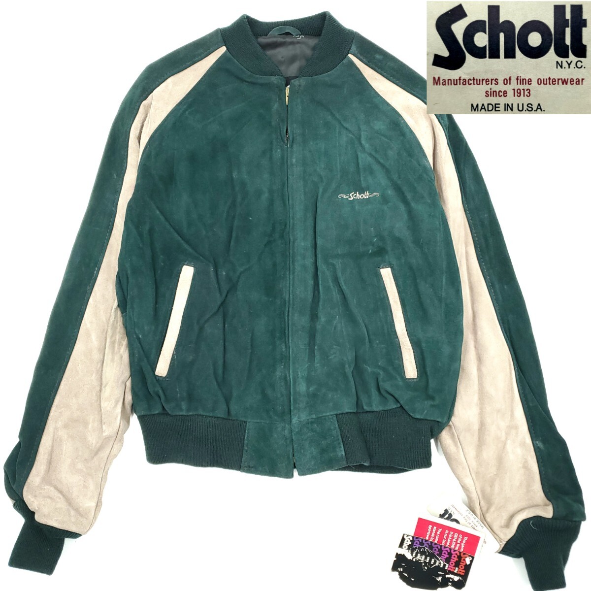 未使用USA製#337 Schott 42カウハイドレザースタジャン緑 未使用USA製#337 Schott 42カウハイドレザースタジャン緑