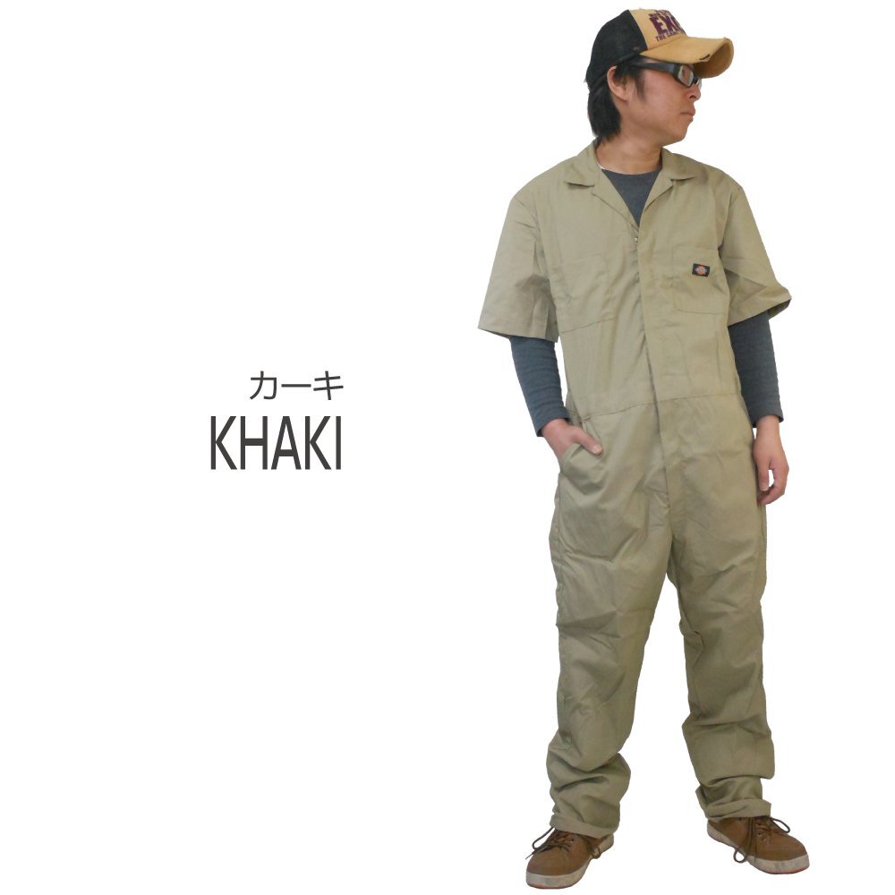  sale number N1!Dickies deck -z spring summer short sleeves coveralls 3399 khaki earth yellow size L * other short sleeves have! name inserting embroidery possible *