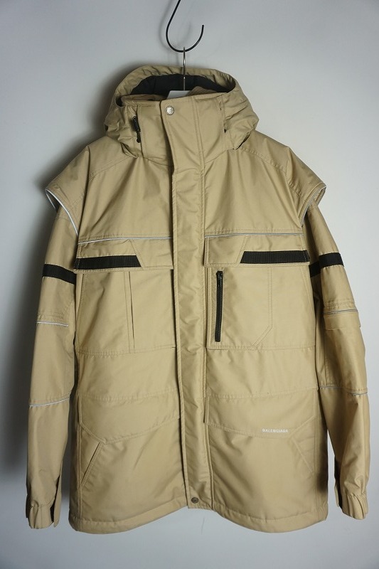 美品 正規(guī) 18AW BALENCIAGA バレンシアガ ダブル レイヤード ジャケット コート 中綿 543874 ベージュ48 デムナ 本物1114O▲