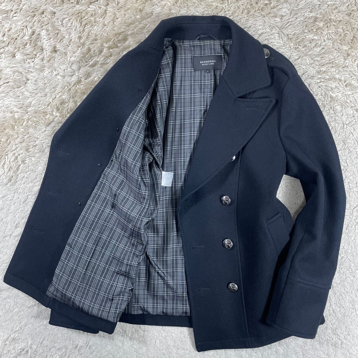 未使用級！希少 L バーバリーブラックレーベル ナポレオン ジャケット ダブル アウター メンズ 紺 ノバチェック BURBERRY BLACK LABEL 3