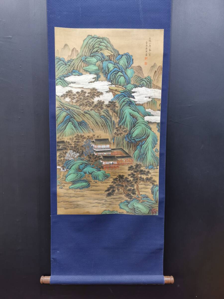 ◇御泓軒◇中国書画 『明時代 唐寅筆 青緑山水図』絹本真作 肉筆 ◇御泓軒◇中国書画 『明時代 唐寅筆 青緑山水図』絹本真作 肉筆