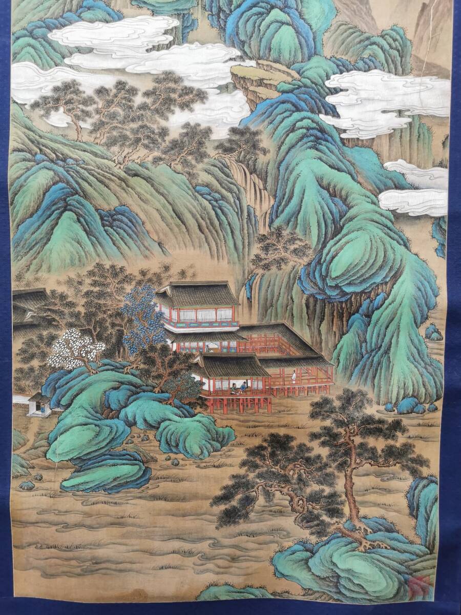 ◇御泓軒◇中国書画 『明時代 唐寅筆 青緑山水図』絹本真作 肉筆 ◇御泓軒◇中国書画 『明時代 唐寅筆 青緑山水図』絹本真作 肉筆