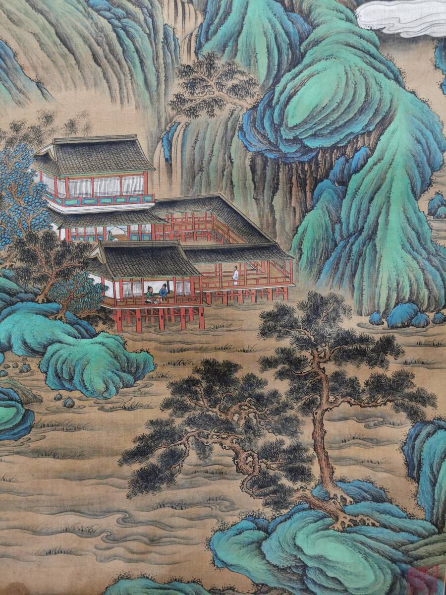 ◇御泓軒◇中国書画 『明時代 唐寅筆 青緑山水図』絹本真作 肉筆 ◇御泓軒◇中国書画 『明時代 唐寅筆 青緑山水図』絹本真作 肉筆