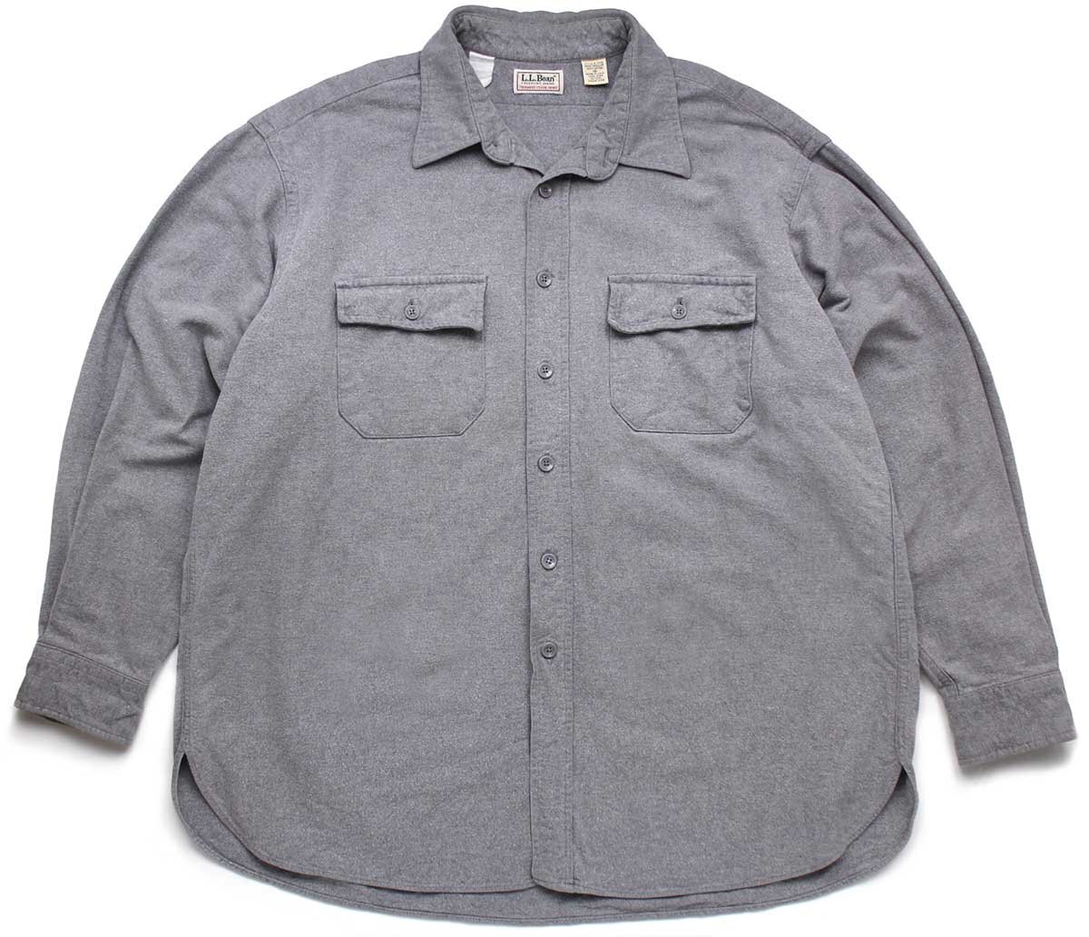 ★80s USA製 L.L.Bean CHAMOIS CLOTH SHIRT 無地 コットン シャモアクロスシャツ グレー 18★オールド ビンテージ アウトドア ビッグサイズ