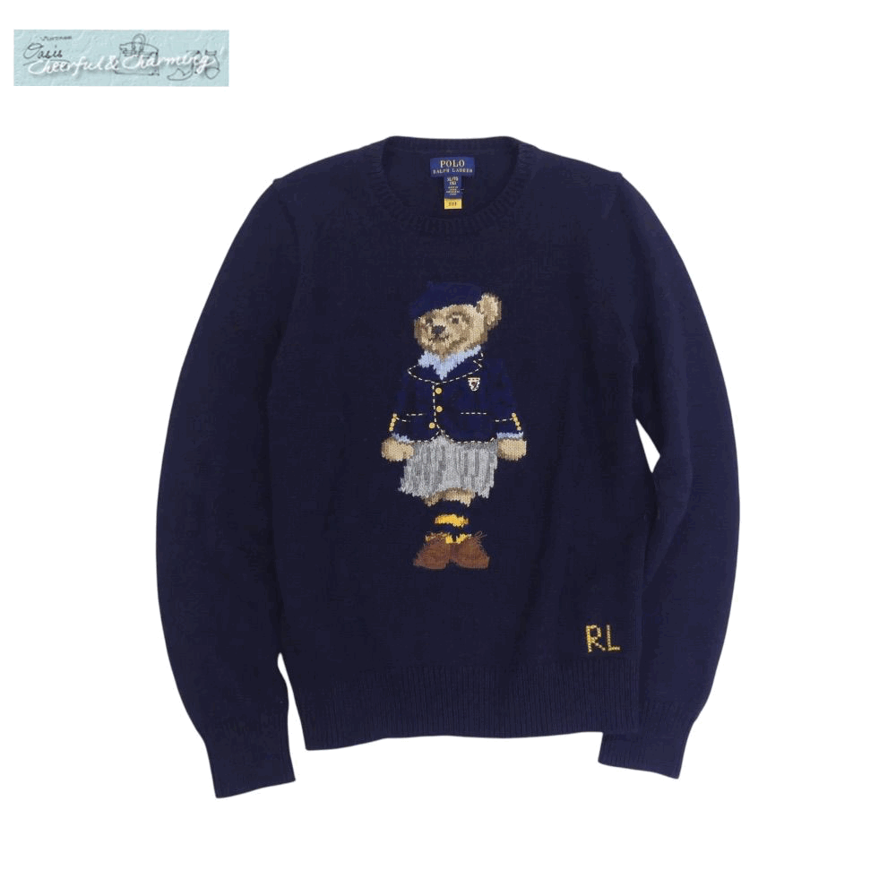 送料込 Polo Ralph Lauren テディベアセーター 16 人気のXL ネイビー コットンBLEND ポロベア 大人の女性にもおすすめ♪