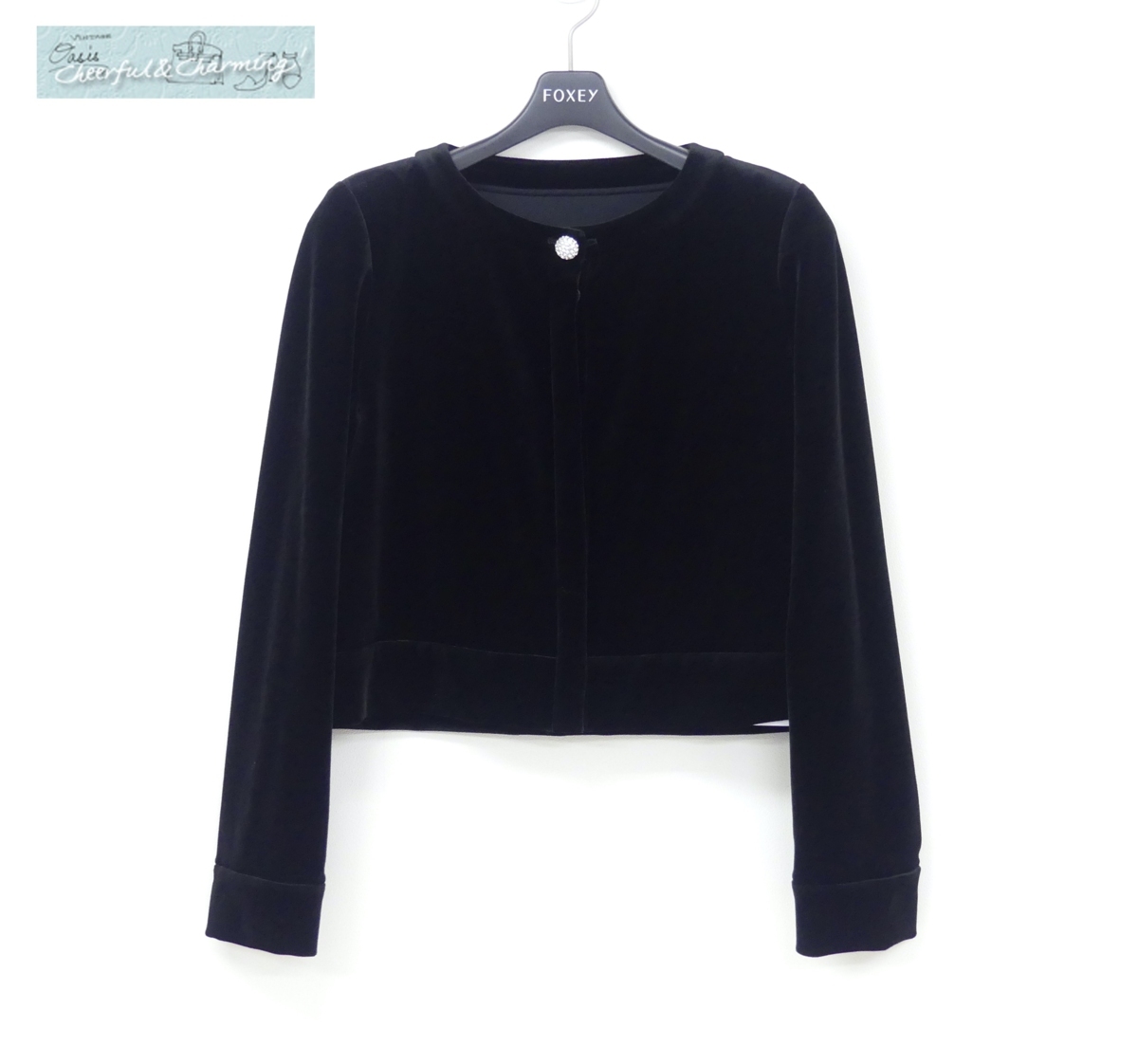 VELOUR NOIR by FOXEY NEWYORK ジャケット ビジューベロア 38 ブラック ストレッチベロア '20年商品 41279 詳細確認ください