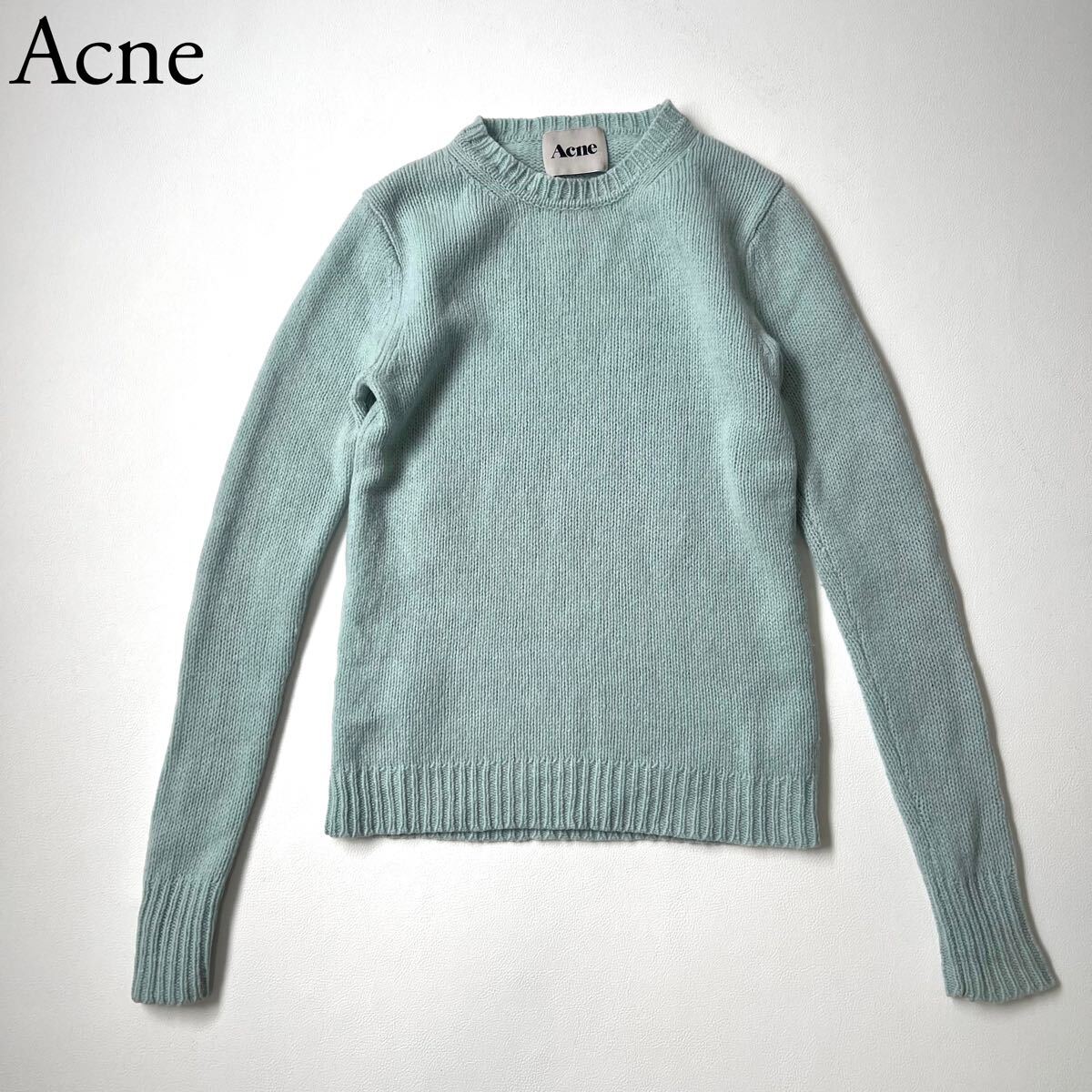 Acne アクネ ニット セーター長袖 プルオーバーローゲージ トップス 総ウール クルーネック ライトブルー レディース