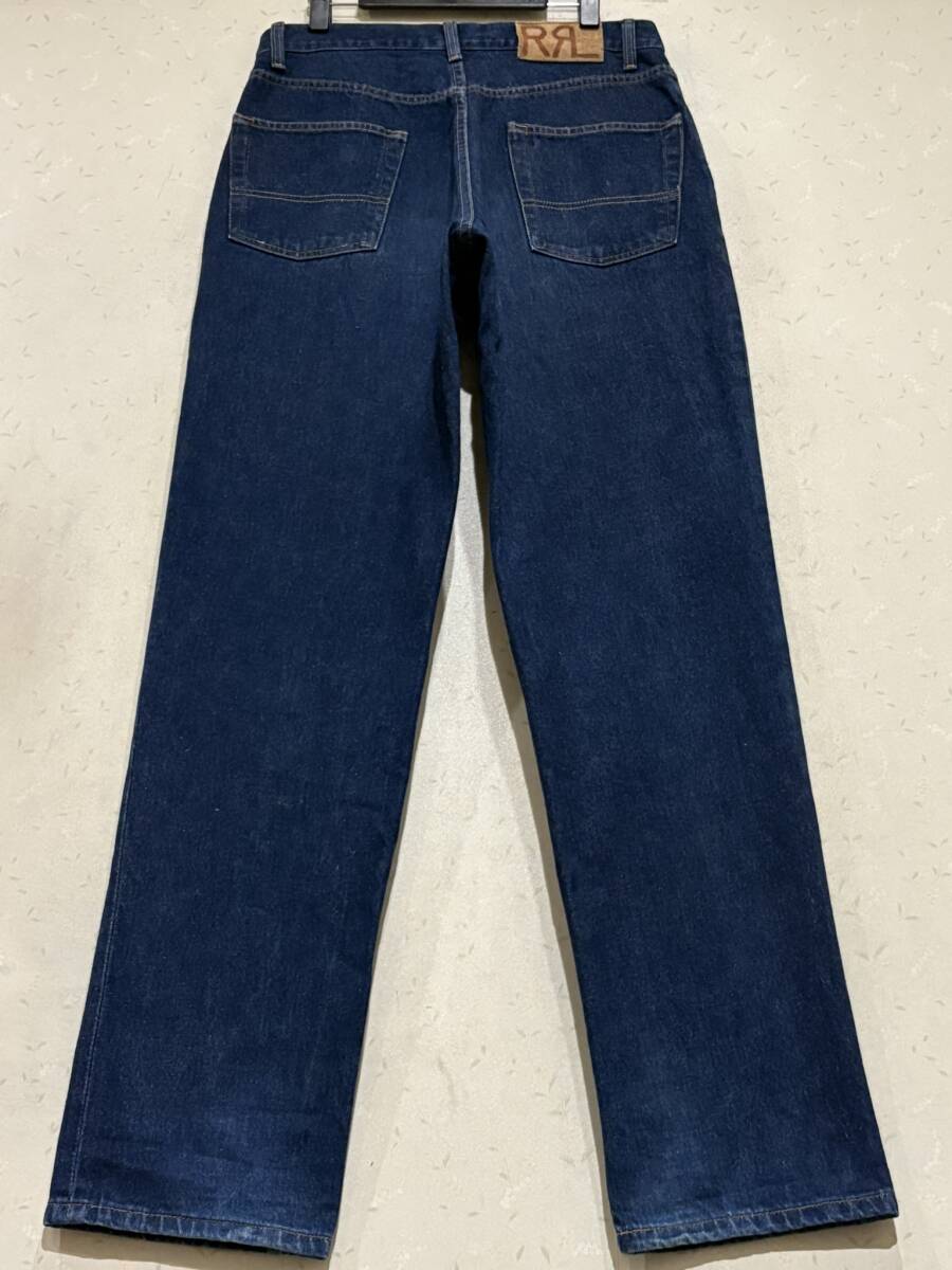 ※RRL ダブルアールエル 414609950ZXL 本革パッチ ボタンフライデニムパンツ 濃いめインディゴ 米國(guó)制 34 BJBD.AA