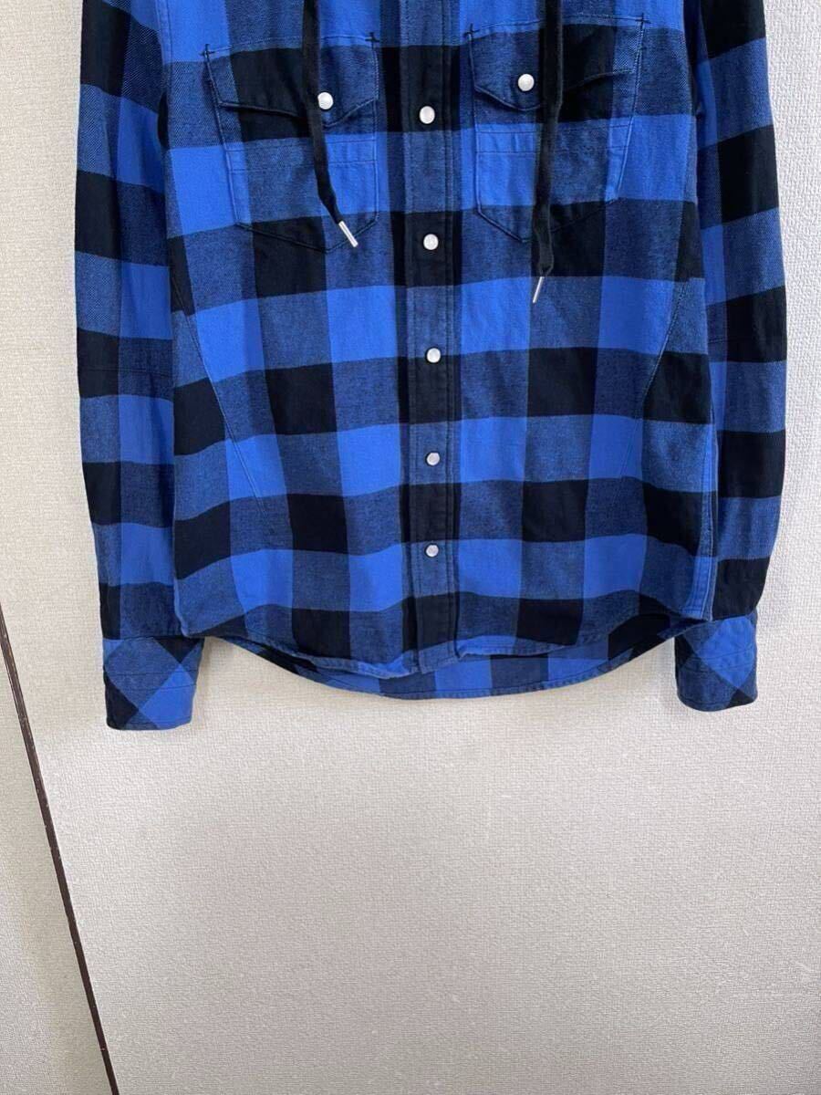 【良品】【レターパックプラス対応】 NUNBER NINE ナンバーナイン HOODED SHIRTS フードネルシャツ 長袖 BLUE ブルー 青色 即決早い者勝ち_画像6