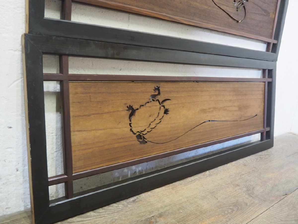木製彫刻 欄間3枚セット ロキさん専用 タS0887◇【H46，5cm×W124cm】×2枚◇素敵な木彫りのレトロな古い
