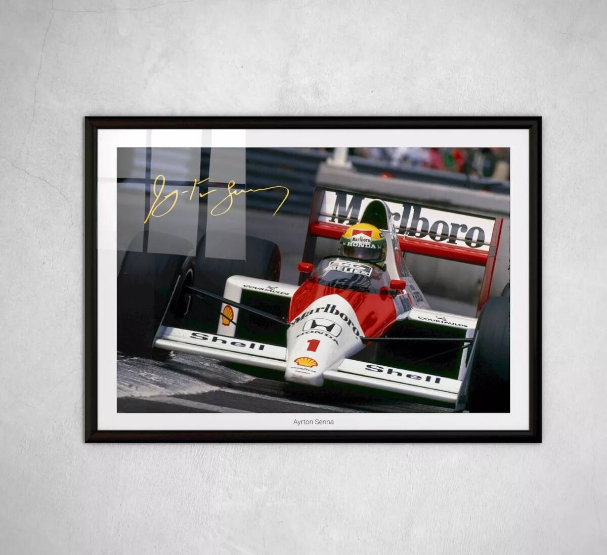 海外 送料込み 　高品質　アイルトン・セナ F1　フレームポスター　レプリカサイン　2