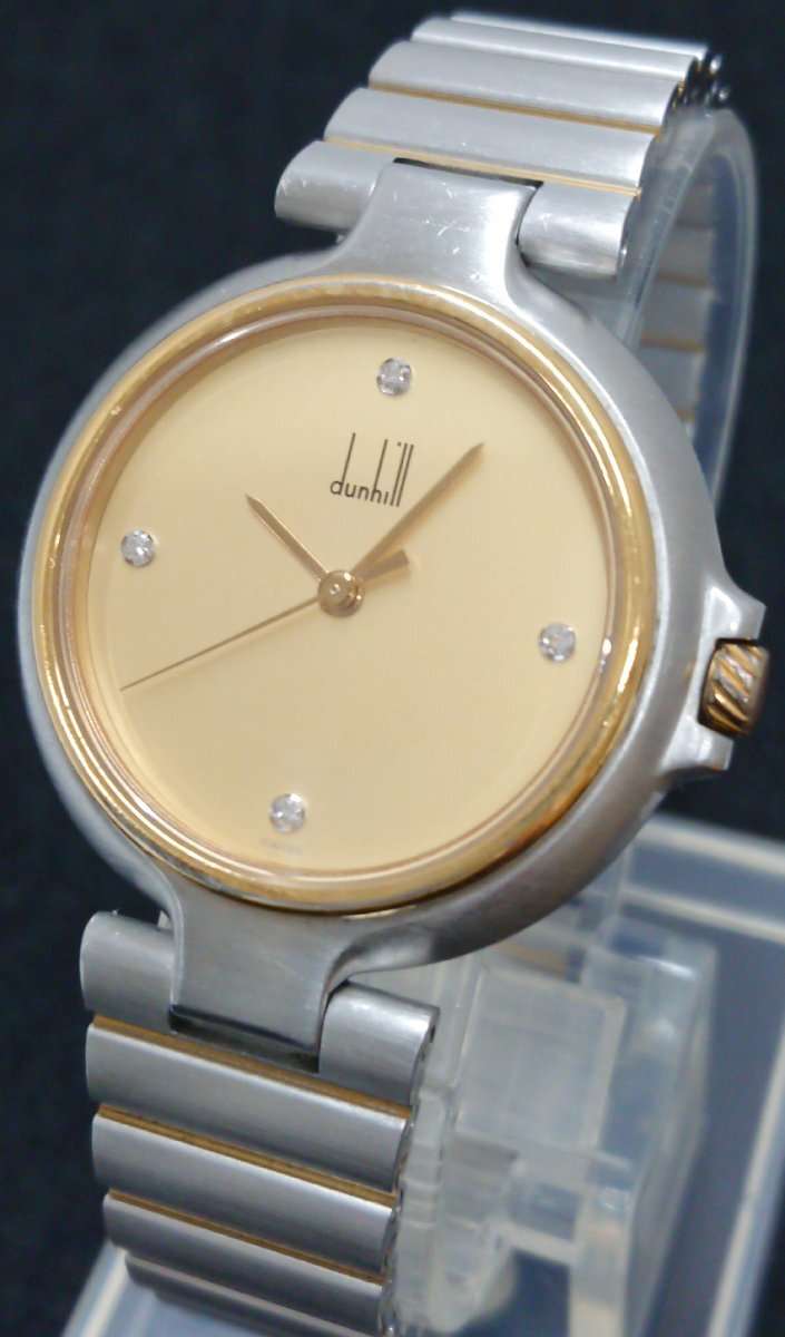 稼働品!!４Ｐダイヤモンド?。?dunhill/ダンヒル ミレニアム クォーツ 金色系文字板 メンズ 紳士用 男女兼用 ウォッチ 腕時計 USED品＊