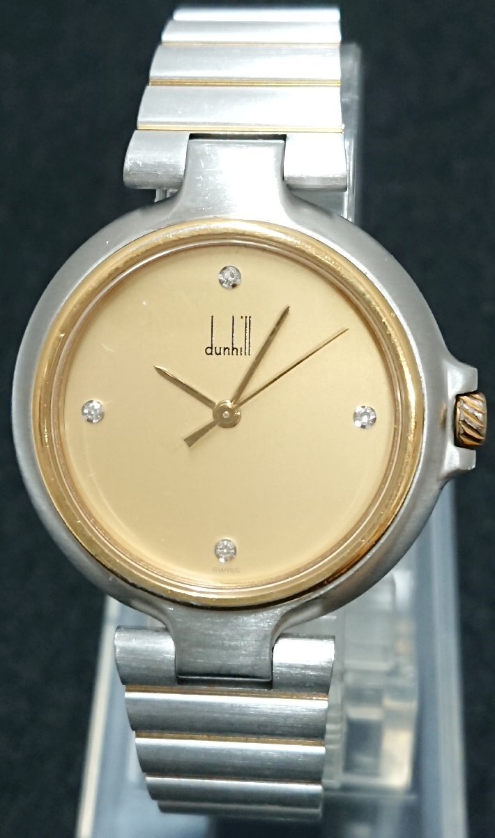 稼働品!!４Ｐダイヤモンド！！ dunhill/ダンヒル ミレニアム クォーツ 金色系文字板 メンズ 紳士用 男女兼用 ウォッチ 腕時計 USED品＊