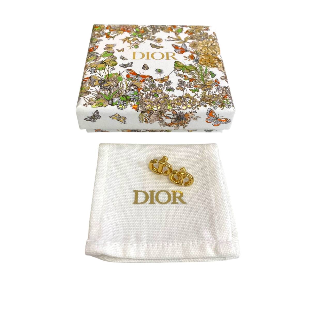 [ unused ]Christian Dior Dior CD Navy stud earrings lady's accessory box shop sack equipped L77179RD