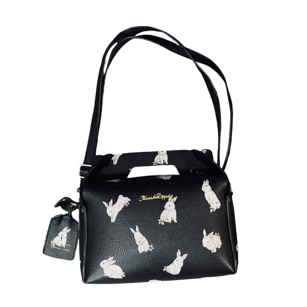 ◆中古品◆ franche lippee フランシュリッペ オリプリケーキ箱BAG うさぎBAG ショルダーバッグ 2WAY ブラック 本体のみ V76552NA